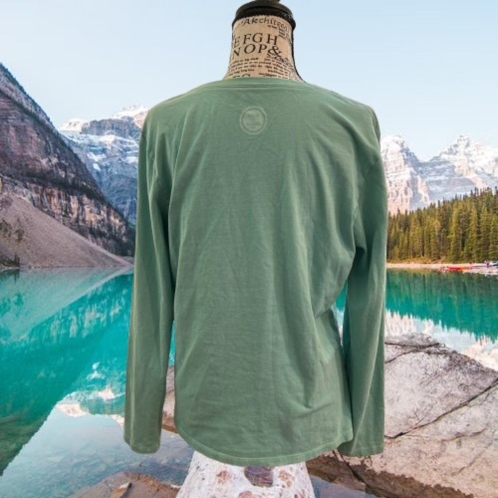 Life is Good Medium Green Good Dolphin Long Sleeve V-neck Tee Beach 100% Cotton - Picture 3 of 10